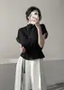 Talla Actualizada Chic Coreano Estilo Francés Cuello Semi Alto Fruncido Corbata Sexy Ligeramente Transparente Top Versátil para Mujer