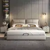 Lujo Nórdico Ligero Cuero Nappa Engrosado Simple Moderno Cama Doble Dormitorio Principal Moderno Cama Grande de Cuero Modelo Nuevo Cama de Cuero