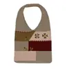 Bolsa Tecida Feminina com Costura Colorida Bolsa de Mão/Ombro Crochê à Mão de Lã Estilo Mori Bolsa de Compras Tricotada Bordada à Mão