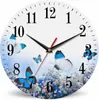Reloj de Pared Mariposa Transfronterizo Madera Morada Lavanda Silencioso Sin Tic-Tac Alimentado por Batería Decorativo Redondo