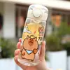 Capibala Taza de Plástico Portátil Linda Taza de Agua para Niños Portátil Gran Capacidad Taza con Tubo de Succión Taza con Tapa de Rebote Taza de Agua