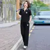 Conjunto Esportivo de Algodão de Verão para Mãe, Conjunto Casual Elegante de Duas Peças com Gola e Manga Curta para Mulheres de Meia-Idade e Idosas a partir de 50 Anos