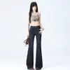 Jeans de Campana de Tiro Alto Azul Grisáceos Transfronterizos para Mujer Primavera y Otoño Adelgazantes de Moda Tendencia Pantalones de Campana de Gama Alta