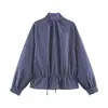 Moda feminina europeia e americana transfronteiriça ZA, popular no AliExpress, camisa listrada casual e versátil com gola alta
