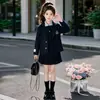 Traje JK de estilo preppy para niñas, colección primavera/otoño, para niños mayores, con un uniforme estilo británico, un blazer pequeño, una corbata de lazo y un vestido - un conjunto de dos piezas