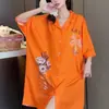 Camisola de Verão Nova Seda de Gelo Fina Manga Curta Doce Pijama Sexy Celebridade da Internet Solto Tamanho Grande Roupas de Casa