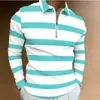 Camisa polo de manga larga con cremallera para hombre, europea y americana, nueva para otoño e invierno, con estampado digital, polo a rayas casual