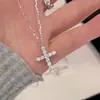 Collar de Cruz de Plata de Ley S925 con Incrustaciones de Circonita, Lujo Ligero, Súper Brillante, Moda Clásica, Versátil, Cadena Clavicular de Gama Alta