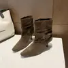Botas de moda con hebilla de cinturón estilo británico de otoño, botas que estilizan hasta la pantorrilla, elegantes botas de montar retro, botas de motociclista y versátiles botas Martin