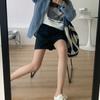 3031# Pantalones Cortos de Algodón Lavado para Mujer Verano Sueltos Estilo Hong Kong Adelgazantes Casuales Ins Tendencia Cintura Alta Pierna Ancha Suelta Pantalones de Tres Puntos