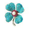 Broche de trébol de cuatro hojas turquesa circón microincrustado perla corsage luz de lujo moda accesorios para mujer comercio electrónico transfronterizo