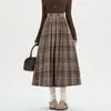 Saia Midi Franzida Versátil de Lã Mesclada Retrô Japonesa Coreana Feminina Outono Inverno Estilosa Casual Plissada Linha A Midi Saia Guarda-chuva