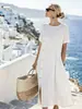 Vestido Cruzado Europeo y Americano para Amazon 2026, Nueva Temporada Primavera y Verano, Vacaciones Perezosas, Casual, Botones Laterales, Pliegues Laterales, Ceñidor de Cintura