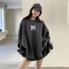 Sudadera Nueva para Mujer Primavera y Otoño, Cuello Redondo, Estilo Perezoso, Corte Holgado, Adelgazante, Estampado de Letras Casual, Forro de Felpa, Sin Capucha