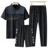 Terno esportivo casual masculino de três peças, meia-idade e idosos, camisa polo de seda gelada, calças de manga curta e secagem rápida, terno masculino respirável para o pai
