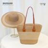 2025 Nuevo Bolso de Paja Hecho a Mano para Mujer, Bolso Tote Tipo Cubo de Gran Capacidad para Playa, Portátil, Estilo Vacacional