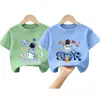 Camiseta Infantil Estampada de Manga Curta 2026 Verão Novo Estilo Estilo Coreano Moda Verão para Meninos Casual Algodão