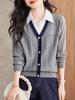 Suéter de Punto con Cuello de Camisa de Moda de Nicho, Top Falso de Dos Piezas para Mujer, Nuevo Estilo Elegante y Bonito para Otoño e Invierno 2025