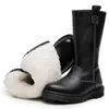 Botas Largas de Lana Genuina con Cremallera Lateral Transfronteriza y Patrón de Grano para Mujer, Estilo Europeo y Americano, Botines de Piel de Primera Capa, Punta Redonda de Piel Genuina Modernos