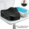 Cojín de asiento de espuma viscoelástica en gel, diseñado para uso en oficina, proporciona soporte lumbar para estar sentado prolongadamente, es transpirable y se puede usar como cojín para silla o cojín de asiento para estudiantes; presenta propiedades de rebote lento
