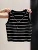 Chaleco sin mangas a rayas verde aguacate para mujer, Verano, Petite, Corto, Ajustado, Cárdigan, Elegante, Top de cuello redondo