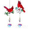 Pájaro Rojo Rama Flor Color AB Corazón Atrapasoles Decoración Amazon Suministro Transfronterizo