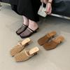 Meia-calça de Salto Alto Sapatos de Plataforma Femininos 2025 Verão Novos Sapatos de Praia Renda Furada Confortáveis Chinelos de Salto Alto Bico Fechado