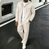 Conjunto casual de chándal de dos piezas para hombre, cárdigan con capucha de punto gofrado y pantalones largos, estilo europeo y americano, color liso
