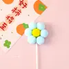 Decoração de Bolo Topper Girassol Pom-pom Nuvem 3D Fofo Fofo Bola Pequena Flor Pelúcia Colorido Inserção de Aniversário
