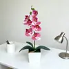 Decoração de Vaso Quadrado de Orquídea Borboleta com 7 Flores Impressão 3D Flor Artificial Planta em Vaso Pequeno Decoração de Café Hotel Planta Verde Bonsai