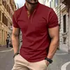 2024 Verão transfronteiriço europeu e americano masculino camisa polo manga curta masculina cor sólida lapela exterior moda confortável secagem rápida