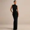 AliExpress Vestido Largo Sexy de Tirantes Ajustado de Color Sólido con Cuello Medio Alto para Mujer