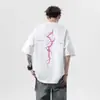 Camiseta Masculina de Manga Curta com Estampa de Raio Estilo Americano Nova Moda Verão 2025 Marca de Moda Camiseta Solta da Moda de Meia-manga