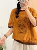 Camiseta Estampada Feminina de Verão Nova com Gola Redonda, Manga Meia, Dupla Camada de Gaze de Algodão, Solta, Modeladora, Versátil, Tops no Atacado