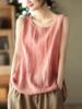 Camisola Nueva de Algodón y Lino para Verano Talla Grande que Cubre la Barriga 2025 Versátil Estilo Hong Kong Estilo Extranjero Reductor de Edad Ropa para Mujer para Usar por Dentro y por Fuera