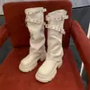 Botas de Mujer de Moda con Hebilla de Cinturón Plisada 2026 Otoño/Invierno Nueva Moda Botas Largas de Jinete con Suela Gruesa Efecto Adelgazante