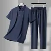 Traje Deportivo Casual Versátil para Hombre de Seda Helada de Nylon 2026 Verano Solapa Polo Color Sólido Pantalones Cortos Transpirables