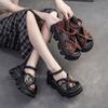 Shanghai Jiejie 2024 Verano Nuevo Estilo Étnico Bordado Plataforma de Fondo Grueso Elevada Velcro Moda Casual Zapatos de Mujer