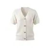 AnfeiouonaNuevo Estilo de Verano Elegante Cárdigan de Punto de Manga Corta Camiseta de Cuello en V Adelgazante Top para Mujer 1100