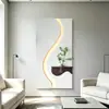 Pintura decorativa de sala de estar estilo creme com plantas verdes hidropônicas, pintura criativa com iluminação ambiente, arte de parede para hall de entrada, mural de alta qualidade de frente para a porta