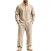 Conjunto de camisa de linho de manga longa e calça masculinas, novo, casual, de corte solto, estiloso, cor sólida, europeu e americano, Amazon