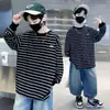 Promoção Roupas Infantis 100% Algodão Meninos Outono Moletom Cartoon Camiseta Básica Crianças Pequenas Manga Longa Camiseta Listrada Primavera e Outono Top