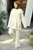 M355 # Roupa Feminina Turca Transfronteiriça Outono e Inverno Novo Conjunto de Suéter Moda Cor Color Block Calça Wide Leg Conjunto de Duas Peças Tricot