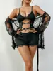Lencería sexy nueva transfronteriza, body de camisola sensual con encaje hueco y detalles de diamantes para mujer, conjunto de pijama y bata, venta al por mayor