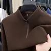 Camiseta de Manga Larga Cálida con Cremallera y Cuello Semi-Alto de Terciopelo Alemán Bicolor Catiónico Cepillado para Otoño e Invierno, Camisa para Capa Interior de Hombre