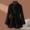 Abrigo de Cachemira Doble Cara para Mujer, de Longitud Media, Elegante, Petite, Cuello Alto, Abrigo de Lana de Alta Gama, Nuevo Estilo Invierno 2026