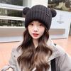 Gorro Lindo de Oso Coreano para Mujer, Estilo Coreano Otoño e Invierno, Hace que la Cara Parezca Más Pequeña, Gorro de Punto, Cálido, Protección para las Orejas, Gorro de Lana de Dibujos Animados, Parte Superior Redonda