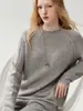 Suéter de cachemira de corte relajado, cuello redondo, suéter tejido, jersey para mujer, de manga larga, grueso, para usar en capas, estilo básico para el día a día