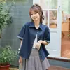 Foto Real de Itens em Estoque: Blusa de Tecido Jeans Macio, Respirável, Simples, Elegante, Moderna e Versátil para Mulheres, Casual com Caimento Solto