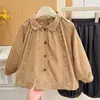 Novo Casaco Vintage de Algodão Puro com Renda, Estilo Coreano de Outono, para Meninas, Roupa de Moda Infantil Estilosa para Bebês Meninas